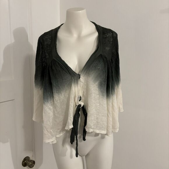 Ryu Linen Blend Ombre Lightweight Flowy Boho Hippie Tie Front Top size Medium - Picture 1 of 11